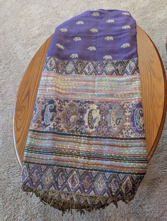 pashmina Accessories - Cashmere Purple Elephant Motif Pashmina